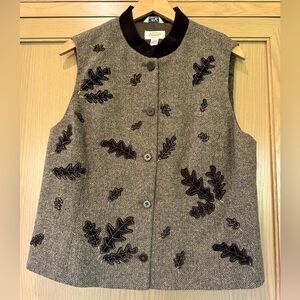 Vintage Talbots Wool Blend Herringbone Velvet Collar Button Front Vest / large